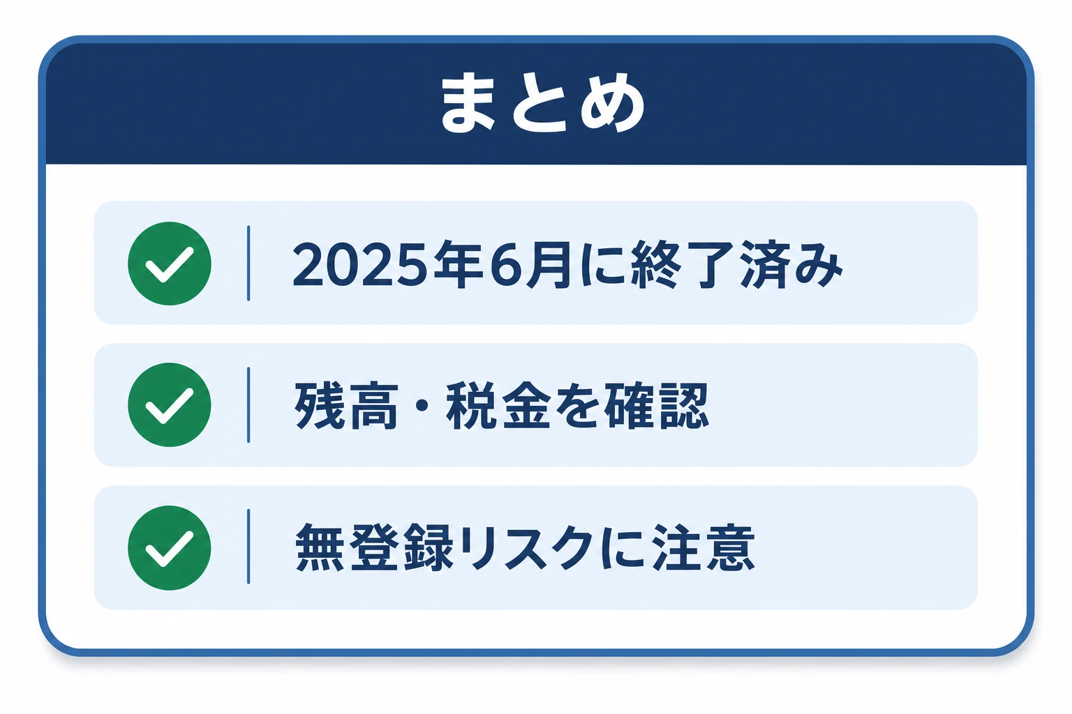 ハイローオーストラリアは終了済みで、残高・税金の確認と、無登録リスクを踏まえた慎重な判断が必要という要点をまとめた図